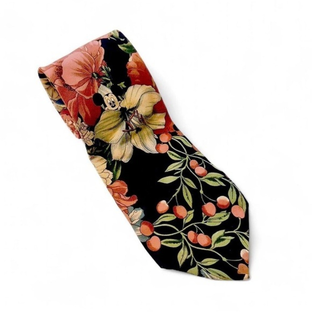 Vintage‎ Walt Disney Company Exclusive Muted Floral Mickey Mouse Men's Silk Tie